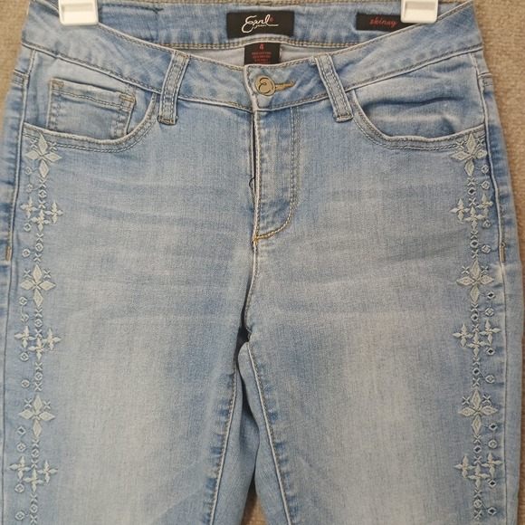 Earl Jeans Skinny Ankle Sz4 Embroidered Patterned Light Blue Wash Denim 28x29.5 - Picture 1 of 11